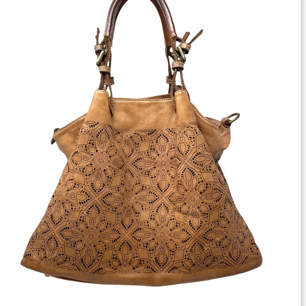 FIORI DI FIRENZE perforated leather hobo, made in Italy
